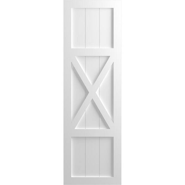Ekena Millwork 12 in. x 48 in. True Fit PVC Center X-Board Farmhouse Fixed Mount Board and Batten Shutters Pair in Unfinished