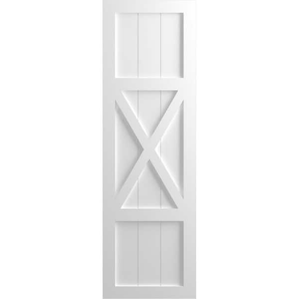 Ekena Millwork True Fit 18 in. x 32 in. PVC Center X-Board Farmhouse Fixed Mount Board and Batten Shutters in Unfinished (Per Pair)