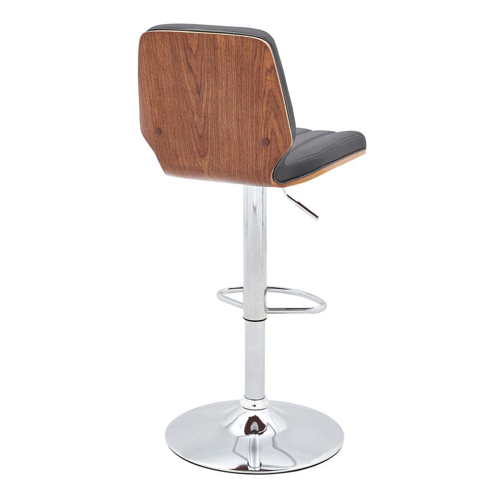 Gray Adjustable Swivel Bar Stool with Chrome and Walnut Accents