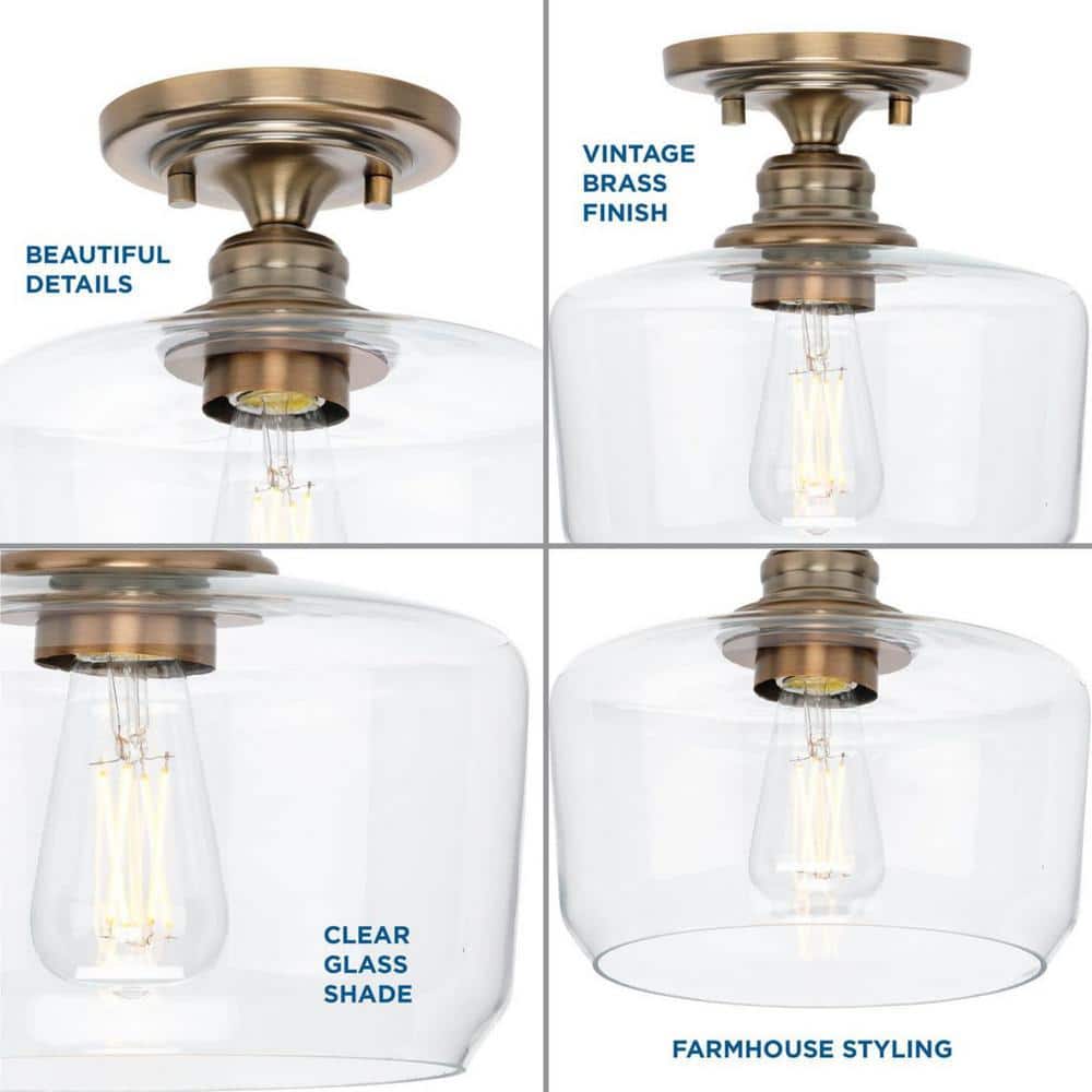 Vintage Brass Glass Indoor/Outdoor Flush Mount Light