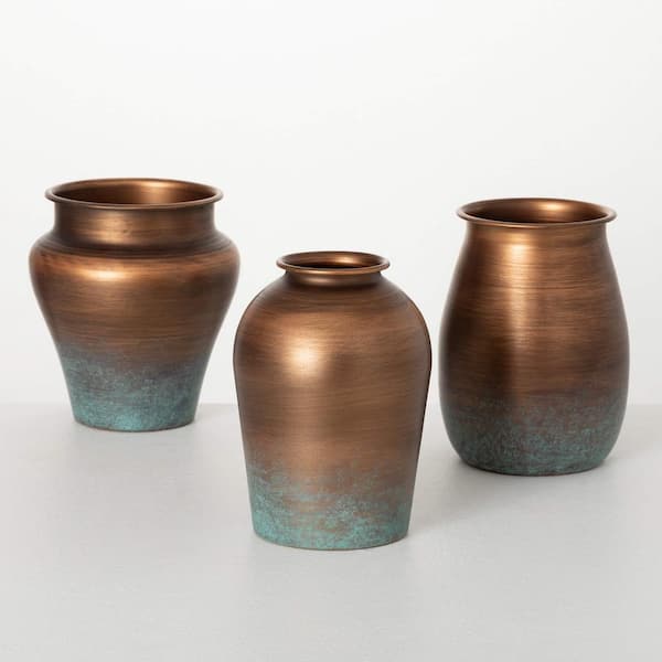 SULLIVANS 7.25 in. - 7.5 in. to 7.75 in. Shiny Ombre Bronze Vase Set of 3, Metal