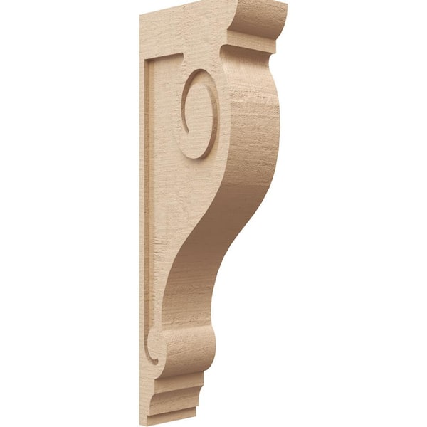 Ekena Millwork Thin Series 2 5 in. x 10 in. x 30 in. Scroll Rough Cedar Woodgrain Timberthane Polyurethane Corbel in Primed Tan