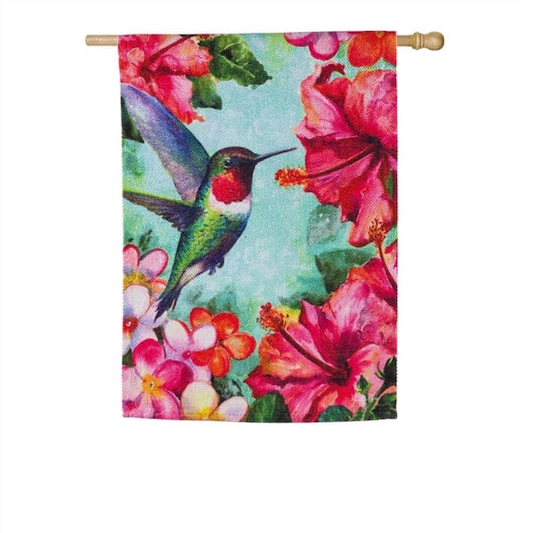 Evergreen 28 In X 44 In Hummingbird And Hibiscus Textured Suede House Flag 13es9152 The Home Depot