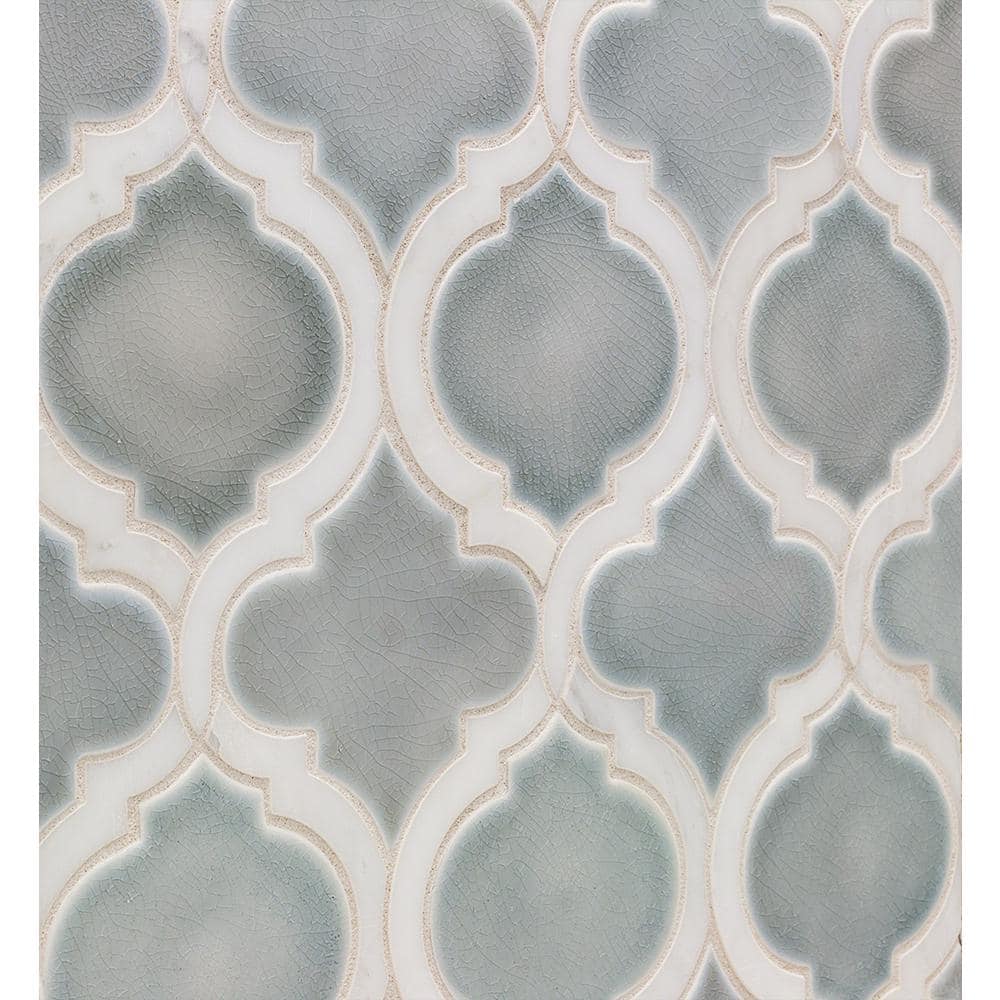 Arctic Blue Arabesque Ceramic Mosaic Tile Sheet
