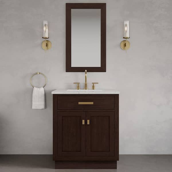 Chestnut 30 in. W x 21.5 in. D x 34.2 in. H Single Sink Bath Vanity in Brown Oak with Carrara White Marble Top
