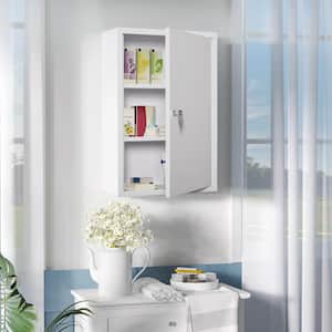 7 in. W x 16 in. D White Steel Decorative Wall Shelf Mount Medicine Cabinet 3 Tier Emergency Box with 2 Keys, Lockable