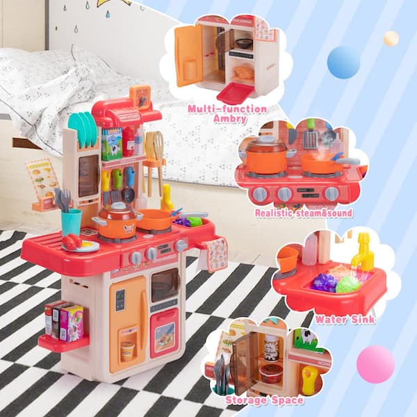 Kitchen Play Set With Accessories- Mini Kitchen Set With Realistic Light  Sound - Indoor Games Kitchen Cooking Playset - Toys For Toddlers Children &  Girls Fun Gifts for Holiday 