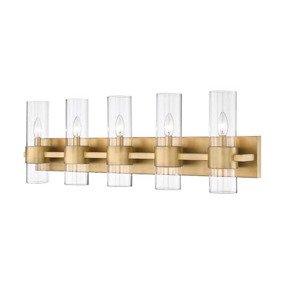 Unbranded Lawson 38 in. 5-Light Rubbed Brass Vanity Light with Clear Glass Shade