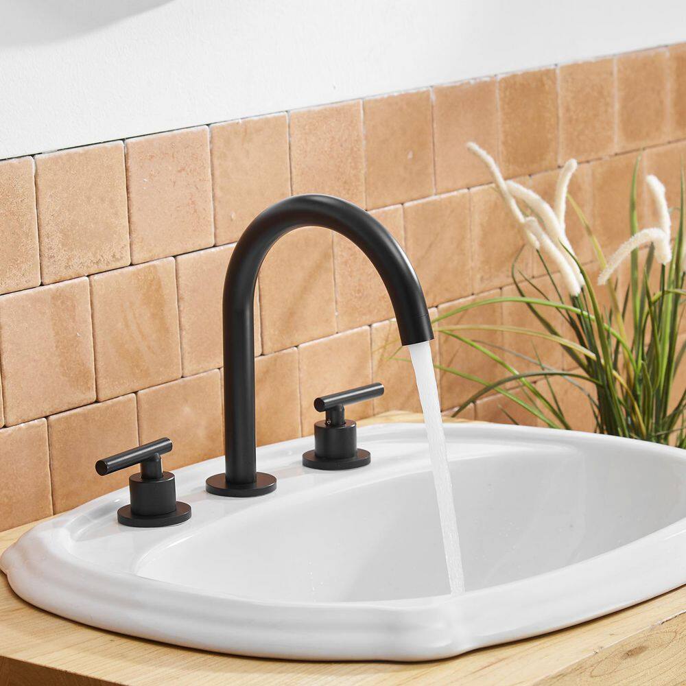 Matte Black Widespread Double Handle Bathroom Faucet with Pop-Up Drain