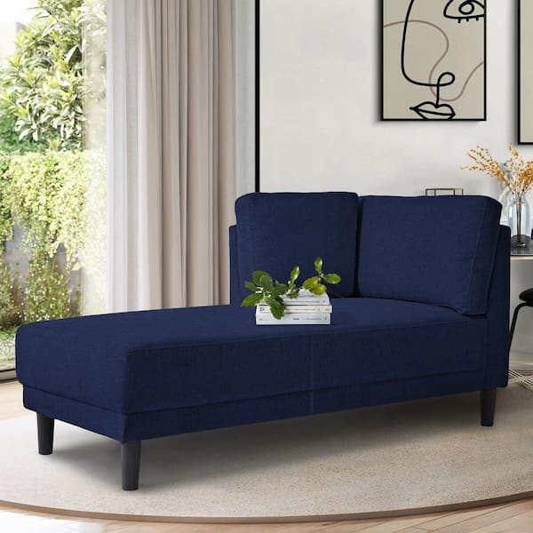 Noble House Basar Blue Linen Upholstered Indoor Chaise Lounge, Solid Wood Frame