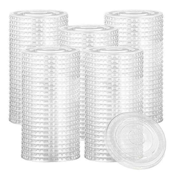 200 PET Flat Cup Lids with Straw Slot, 98mm Transparent Covers for 12, 16, 20 and 24 oz. Cups