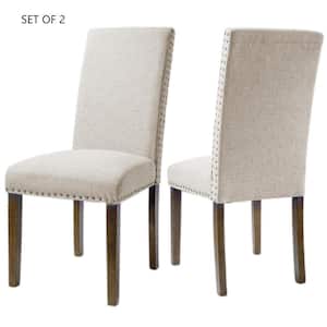 24.41 in. W Beige Upholstered Dining Chairs Fabric Dining Chairs with Copper Nails (Set of 2)