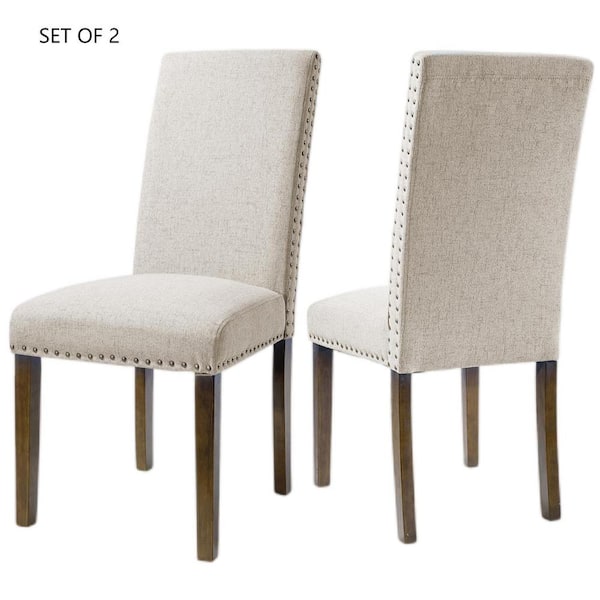 Polibi 24.41 in. W Beige Upholstered Dining Chairs Fabric Dining Chairs with Copper Nails (Set of 2)