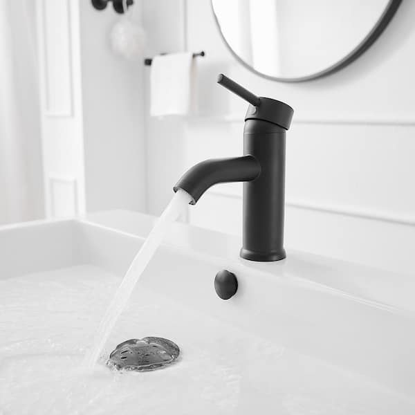 Single Hole Single-Handle Bathroom Faucet With Pop Up Drain in Matte Black