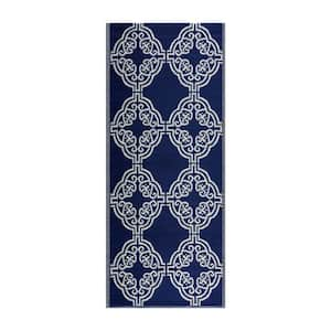 Marrakesh Navy Creme 2 ft. 3 in. x 6 ft. Reversible Recycled Plastic Indoor/Outdoor Area Rug