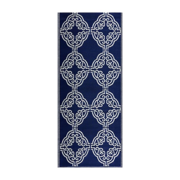 Marrakesh Navy Creme 2 ft. 3 in. x 6 ft. Reversible Recycled Plastic Indoor/Outdoor Area Rug