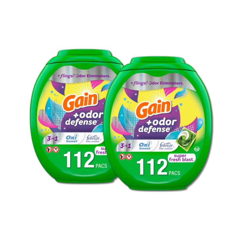 Gain Flings Odor Defense HE Super Fresh Scent Laundry Detergent Pods (112Count, MultiPack 2