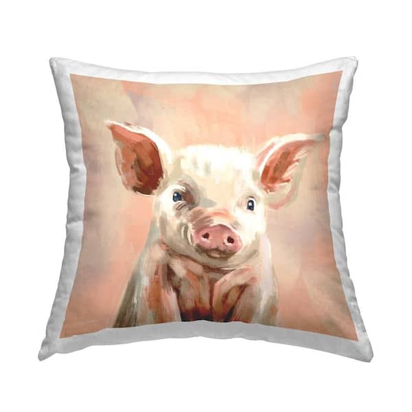 Stupell Industries Baby Piglet Portrait Pink Print Polyester 18 in. x 18 in. Throw Pillow