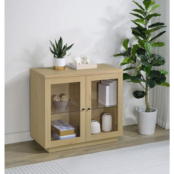 Tilbury 2-door Glass Front Accent Display Cabinet Light Oak