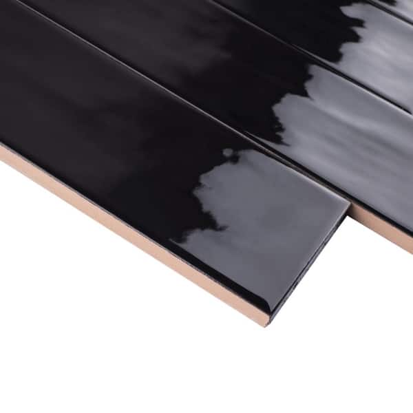 MOLOVO Zarati Black 2.95 in. x 11.81 in. Polished Ceramic Wall