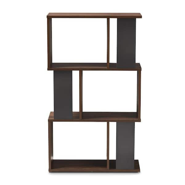 Baxton Studio 40.2 in. Walnut Brown Dark Gray Wood 3 shelf Accent