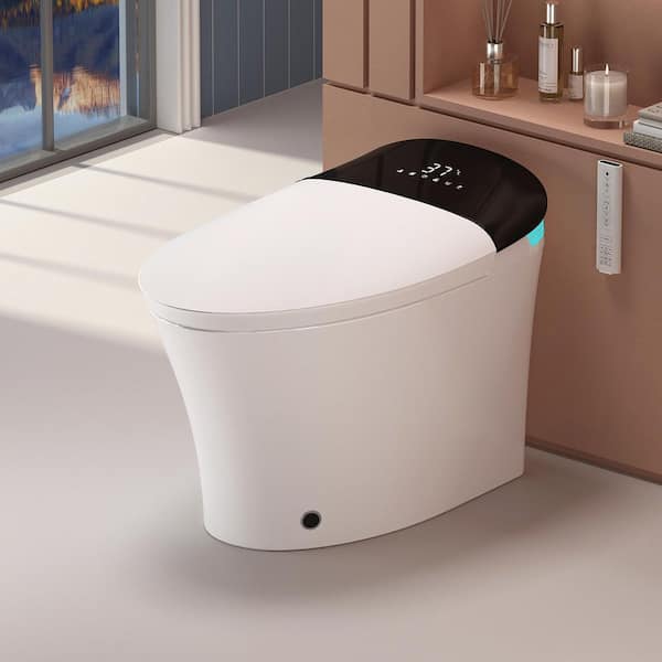 Elongated Smart Bidet Toilet 1.28 GPF in White with Heated Seat, 4 Cleaning Modes, LED Display, Night Light, Side Knob