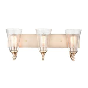 Natalie 24 in. 3-Light Modern Gold Bathroom Vanity Light with Clear Seeded Shade