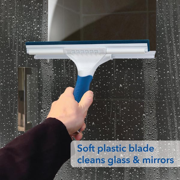 Multi-Purpose Squeegee for Glass Window Bathroom Shower Door Cleaning Tool with Non-Slip 10 inch Silicone Wiper Blade-Grey, Gray