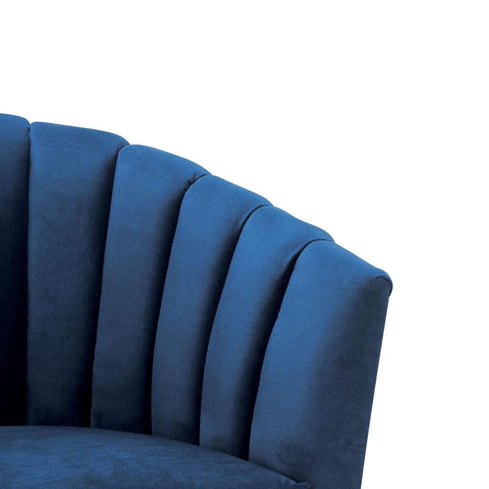 Midnight Blue Velvet Barrel Accent Chair with Gold Legs