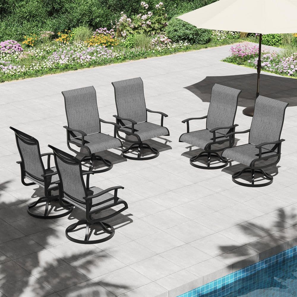INNUMIA Grey Swivel Textilene Metal Chairs, Patio Outdoor Dining Chair with Curve Arms, (Set of 6) for Patio, Garden, and Deck 60019SCGR-SIX