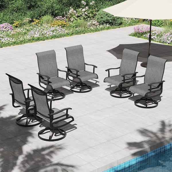 Grey Swivel Textilene Metal Chairs, Patio Outdoor Dining Chair with Curve Arms, (Set of 6) for Patio, Garden, and Deck