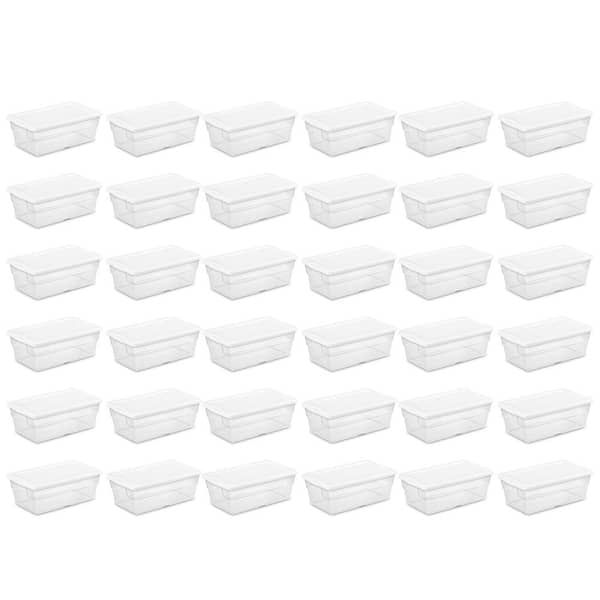 Sterilite Storage Box 6 Quart Plastic Container Organizer 1642 Indexed Lid  Stackable White Lid With Clear Base, 12-Pack 
