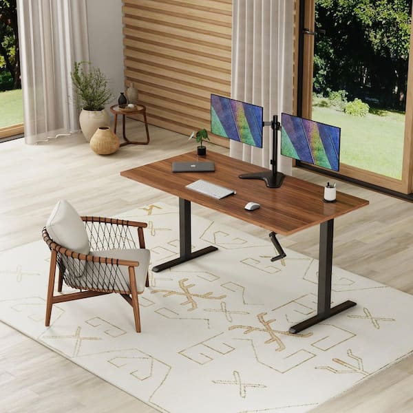 Black Hand Crank Sit-Stand Desk Frame 62.9 in. W Hand Crank Only