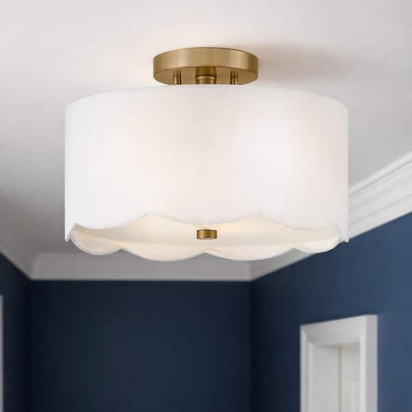 Bliss 14.0 in. 2-Light Lacquered Brass Semi-Flush Mount