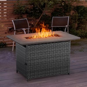 ArcoBay 41 in. Rectangular Gray Wicker and Metal Propane Gas Outdoor Fire Pit Table with Lava Rocks, 50000 BTU