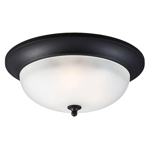 Generation Lighting Humboldt Park 3-Light Black Outdoor Ceiling Flushmount with Satin Etched Glass