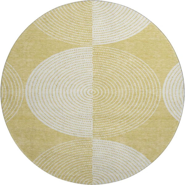Mayfield Premium Machine Washable Abstract AMF2275 Gold 8 ft. x 8 ft. Round Rug