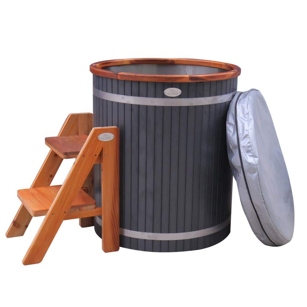 Charcoal and Cedar Oval Ice Bath Tub with Steps