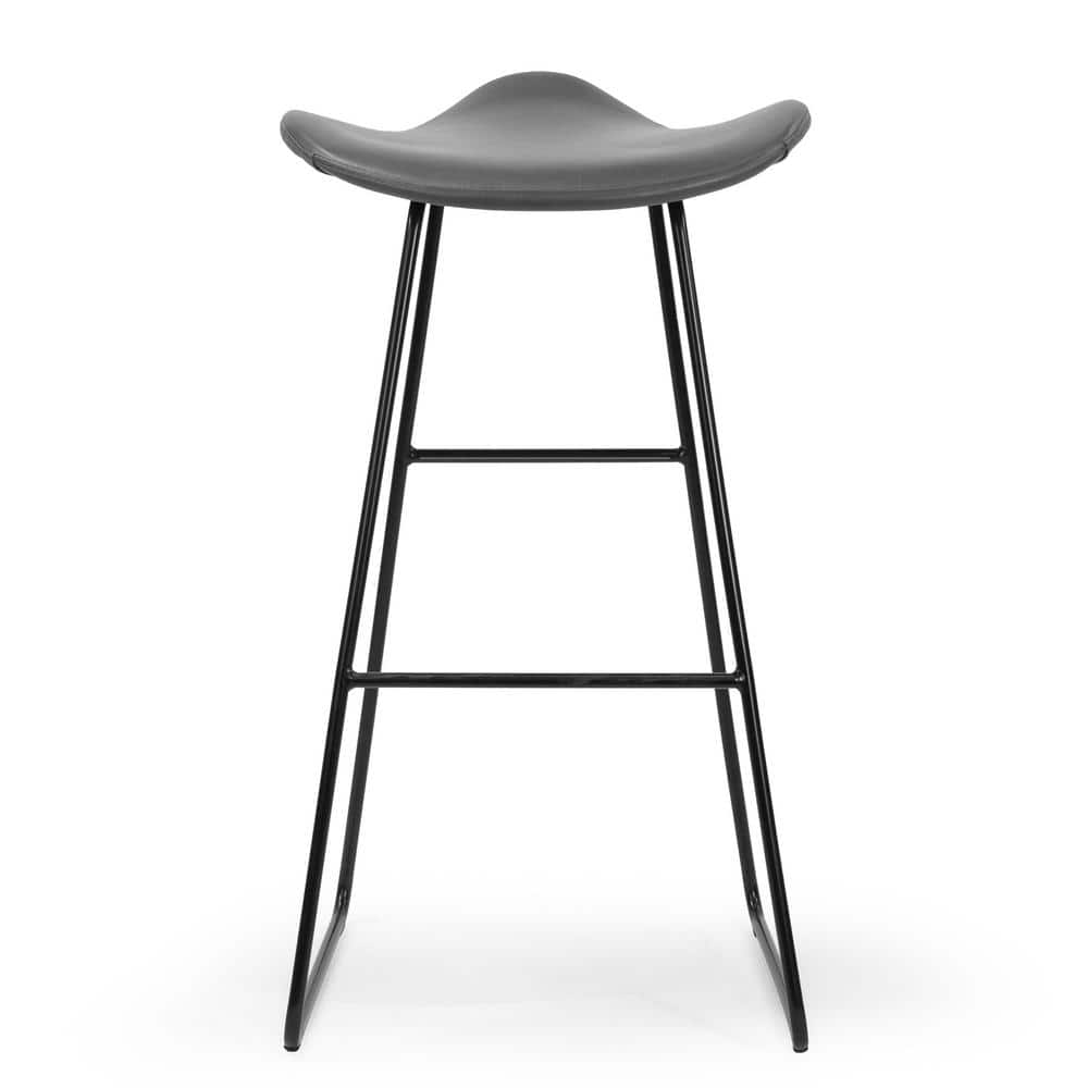 Modern Saddle-Style 25" Black Metal & Leather Backless Barstool