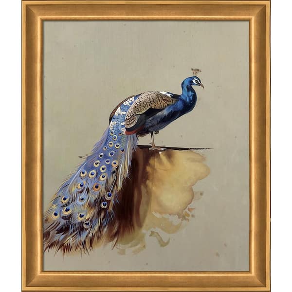 LA PASTICHE Peacock (Luxury Line) by Archibald Thorburn Muted Gold Glow Framed Animal Oil Painting Art Print 24 in. x 28 in.