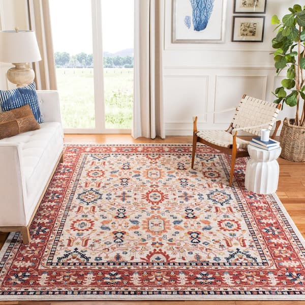 Charleston Ivory/Red 9 ft. x 12 ft. Floral Border Area Rug