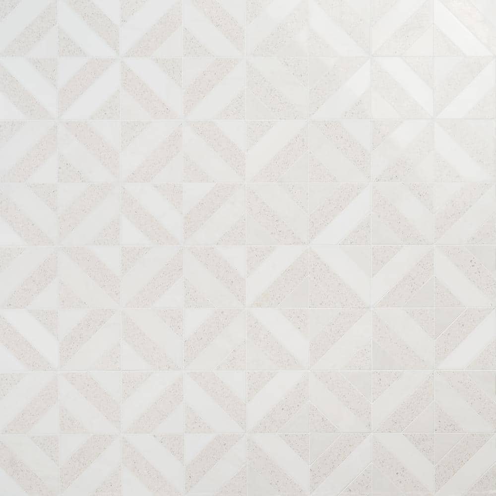 Salt White Polished Marble and Terrazzo Mosaic Tile Sheet