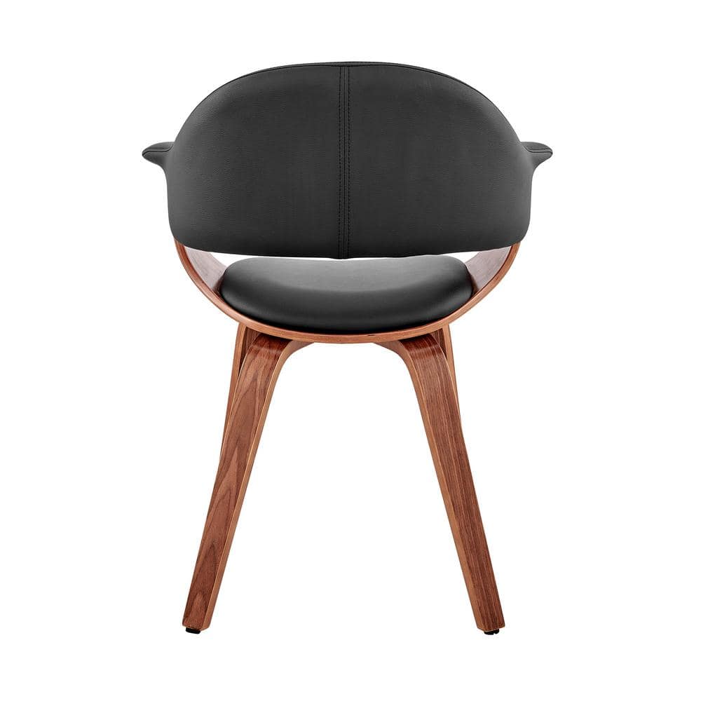 Adalyn Contemporary Black Faux Leather & Walnut Wood Arm Chair