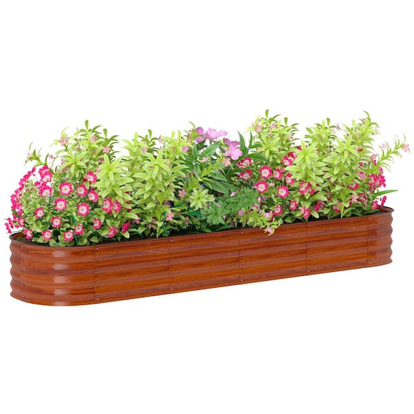 Outsunny Galvanized Steel Raised Garden Bed, Metal Planter Box with Safety Edging, 94.5 in. x 24.5 in. x 11.75 in., Dark Brown