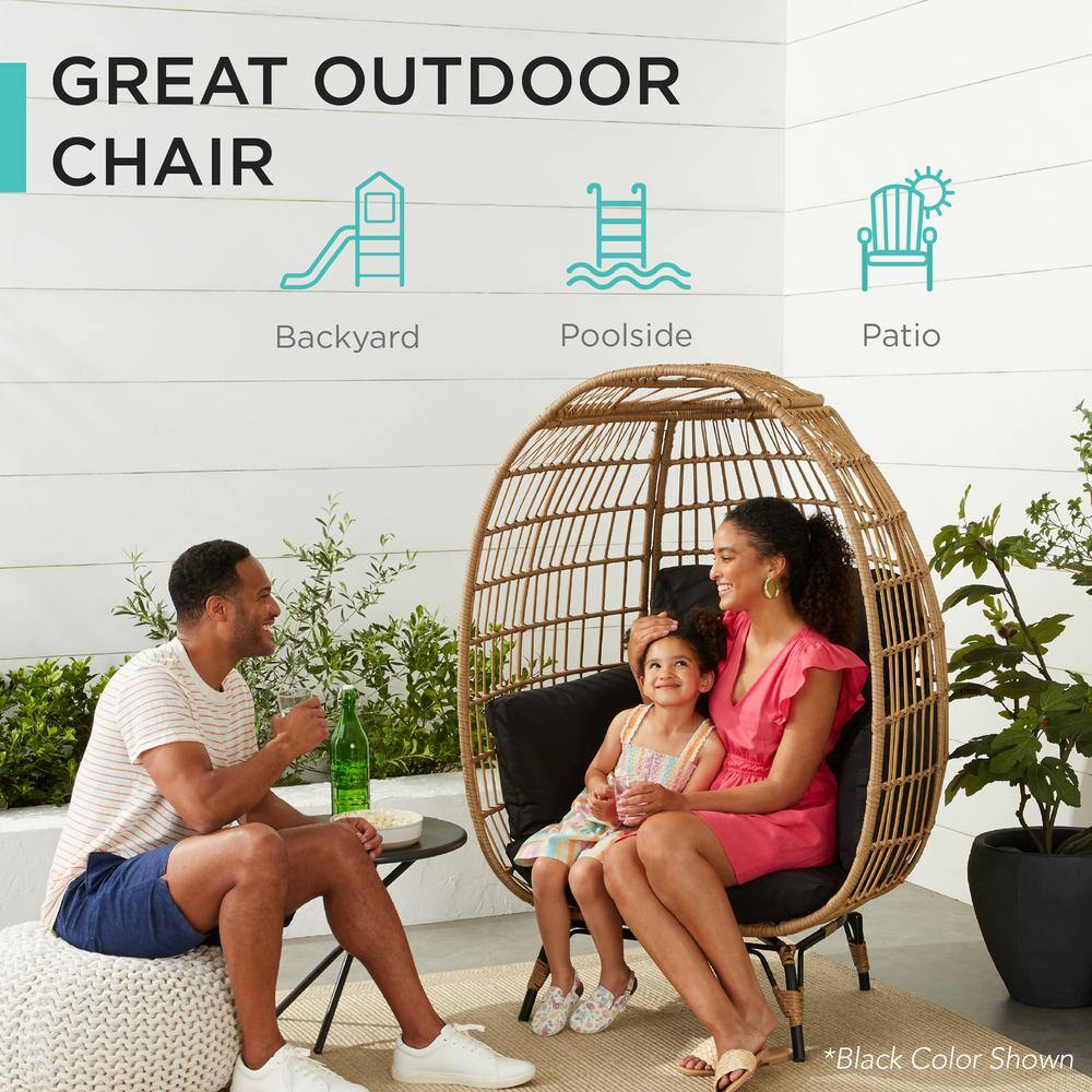 Gray Wicker Egg Lounge Chair with White Sand Cushions
