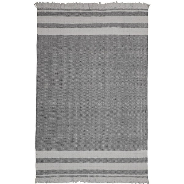 Dark Gray 9 ft. x 12 ft. Woven Striped PET Polyester Rectangle Indoor/Outdoor Area Rug