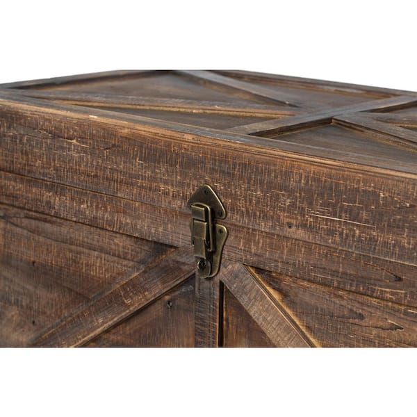 Vintiquewise Qi003797l Wooden Lockable Trunk Farmhouse Style Rustic Design Lined Storage Chest with Rope Handles, Brown - Large