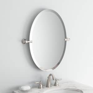 Banbury 23 in. W x 26 in. H Oval Frameless Tilt Wall Bathroom Vanity Mirror in Brushed Nickel
