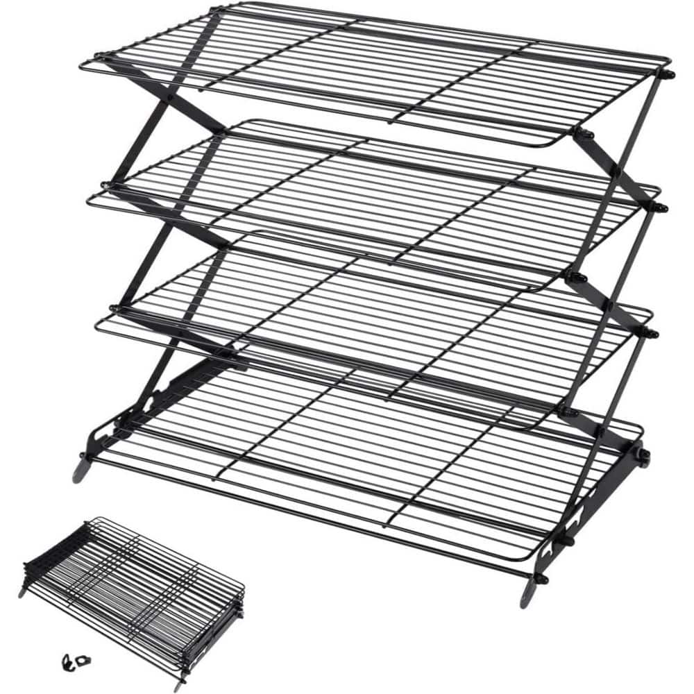 Tempering Cooling Rack Wudkey Black 4-Tier Collapsible Cooling Rack, Adjustable 3-Setting ...