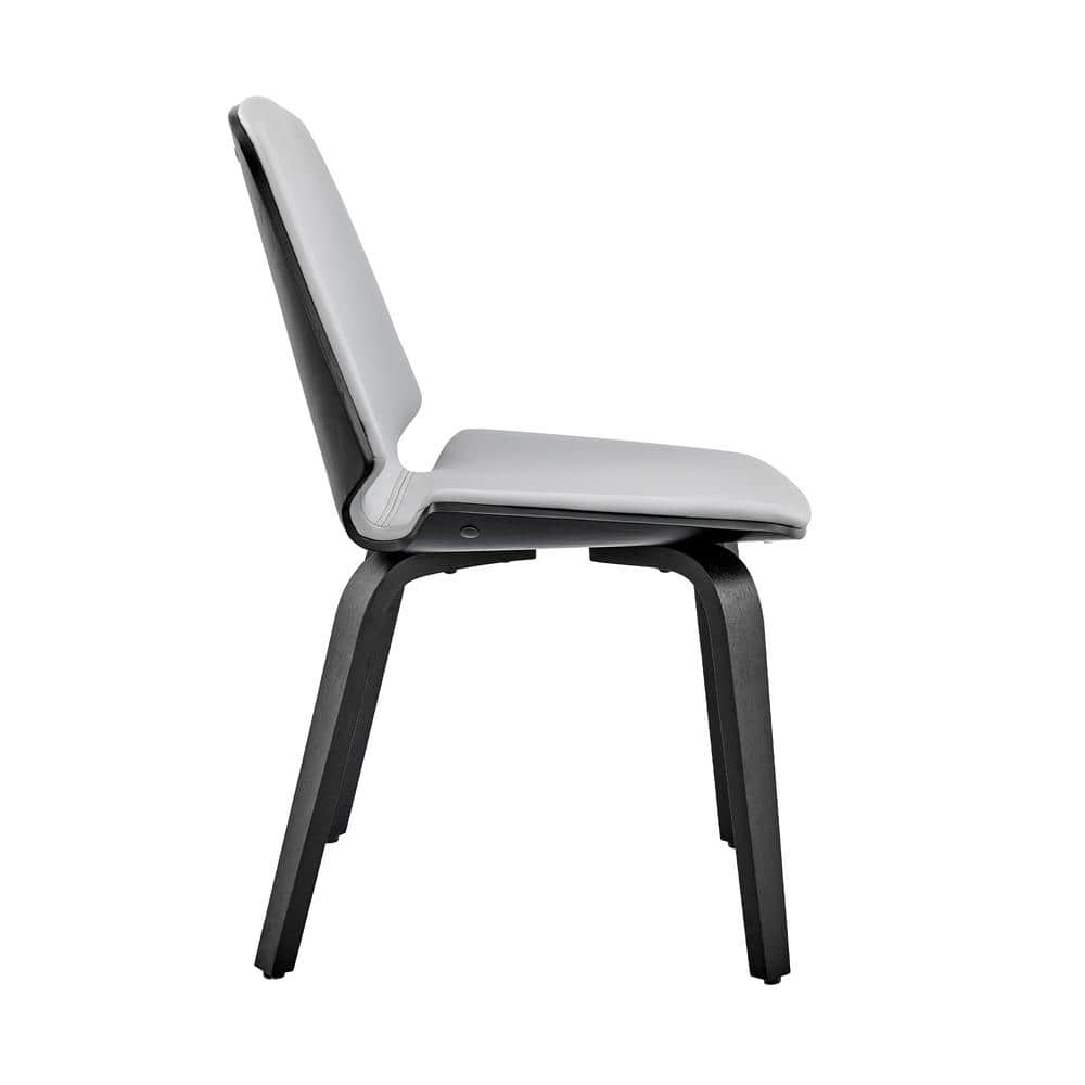 Elevated Gray Faux Leather Side Chair with Black Wooden Legs